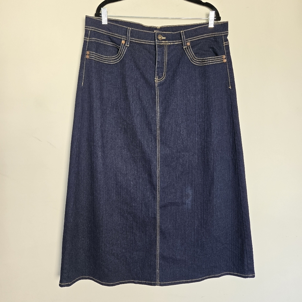 Elegant Dark Blue Denim Midi Skirt